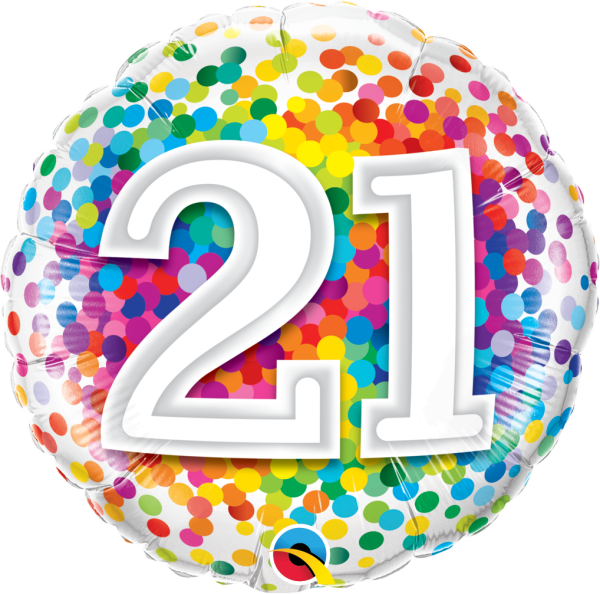 Folienballon Zahl 21 Rainbow Confetti