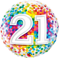 Folienballon Zahl 21 Rainbow Confetti