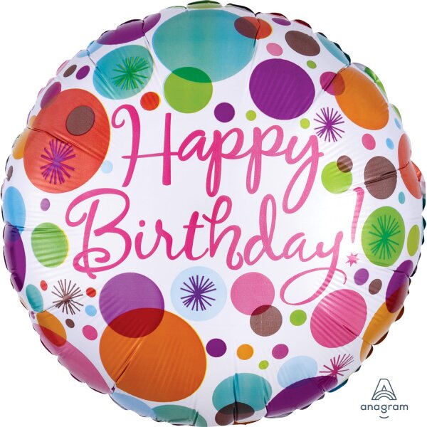 Folienballon HBD - Happy Birthday Polka Dots