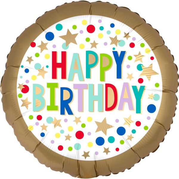 Folienballon HBD -  Gold Satin Marquee Dots
