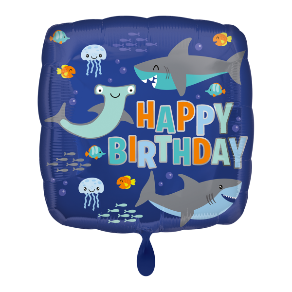 Folienballon HBD - Happy Birthday Sharks