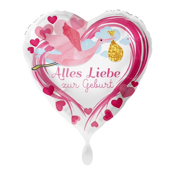 Folienballon Alles Liebe zur Geburt Pink