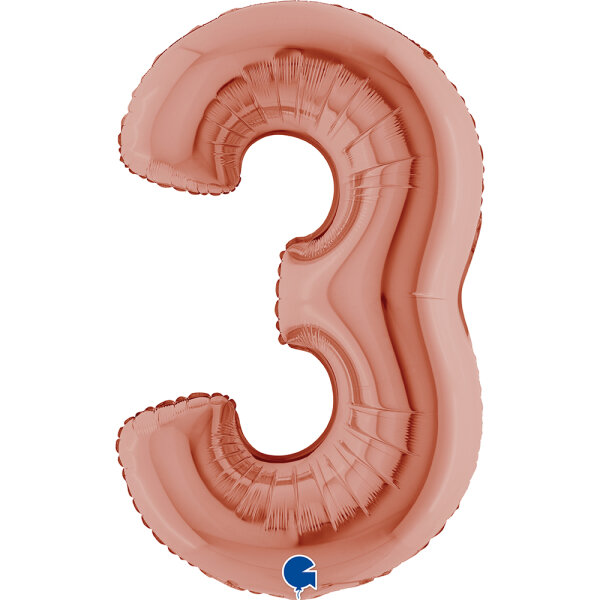 Folienballon Zahl 3 - rose gold