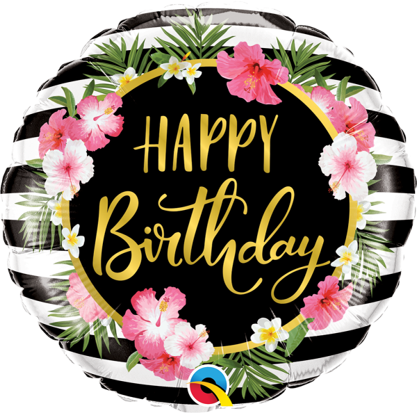 Folienballon Birthday Hibiscus Stripes