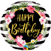 Folienballon Birthday Hibiscus Stripes