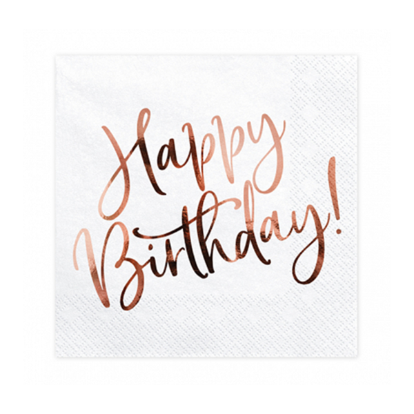 Servietten Happy Birthday weiß rosegold