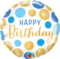 Folienballon - HBD - Birthday Blue & Gold Dots