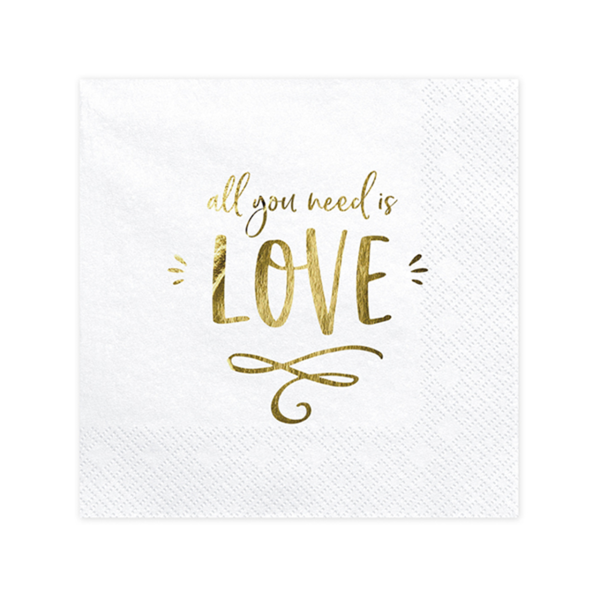 Servietten all you need is LOVE weiß gold