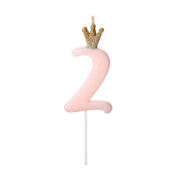 Kuchenkerzen Zahl 2 rosa mit Krone