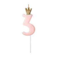 Kuchenkerzen Zahl 3 rosa mit Krone