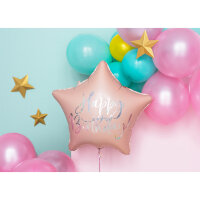 Folienballon HBD - Stern Happy Birthday Powder Pink