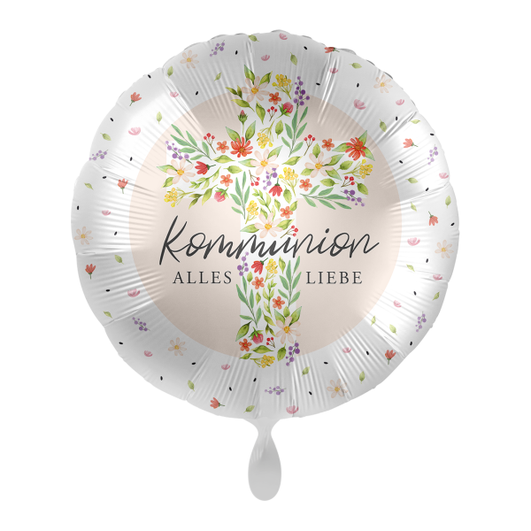 Folienballon Kommunion Alles Liebe Blumenkreuz