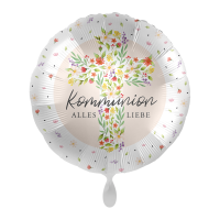 Folienballon Kommunion Alles Liebe Blumenkreuz
