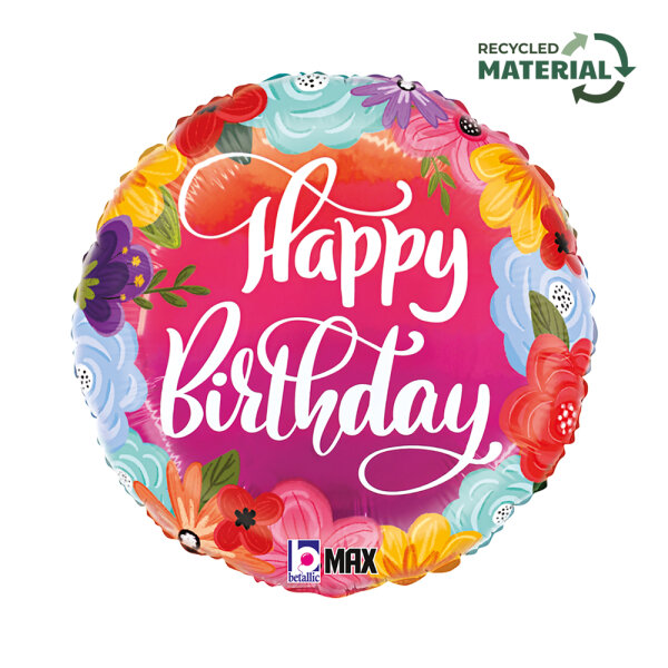 Folienballon HBD - Blumen Birthday