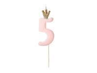 Kuchenkerzen Zahl 5 rosa mit Krone