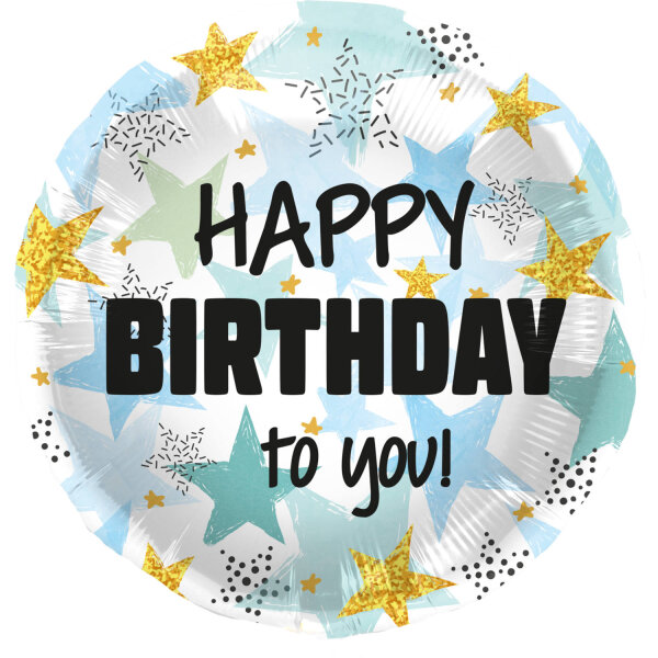 Folienballon HBD - Birthday Stars Blue / Gold