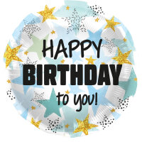 Folienballon HBD - Birthday Stars Blue / Gold