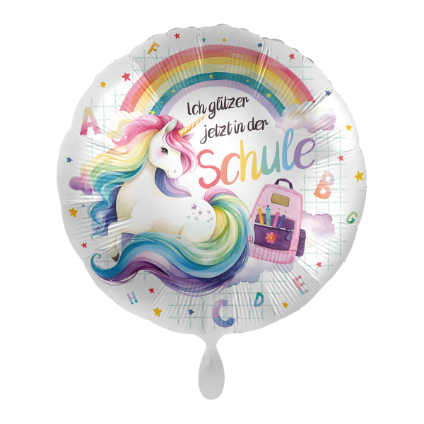 Folienballon Einschulung - Einhorn Regenbogen Schule