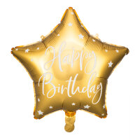 Folienballon HBD - Stern Happy Birthday Gold