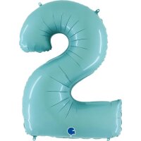 Folienballon Zahl 2 türkis pastell