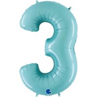 Folienballon Zahl 3 türkis pastell