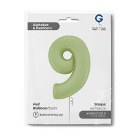 Folienballon Zahl 9 - Satin Olive Green
