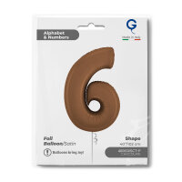 Folienballon Zahl 6 - Satin Chocolate