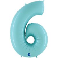 Folienballon Zahl 6 türkis pastell