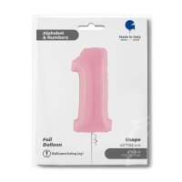 Folienballon Zahl 1 rosa pastell