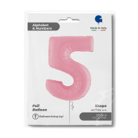 Folienballon Zahl 5 rosa pastell