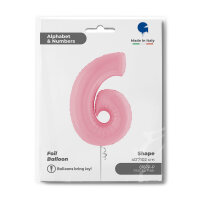 Folienballon Zahl 6 rosa pastell