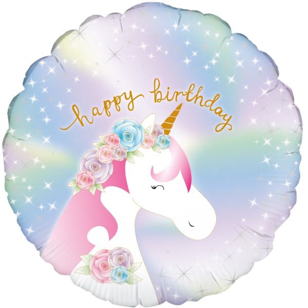 Folienballon HBD - Pastel Unicorn Birthday Iridescent