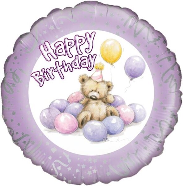 Folienballon HBD - Cute Bear Lilac Birthday