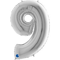 Folienballon Zahl 9 silber