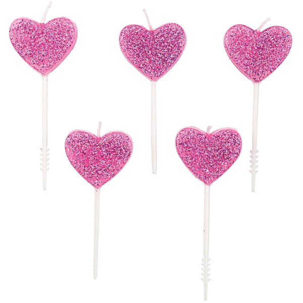Kuchenkerzen Herz Rosa mit Glitter