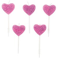 Kuchenkerzen Herz Rosa mit Glitter