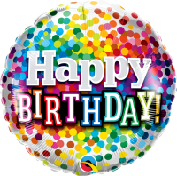 Folienballon HBD - Happy Birthday Rainbow Confetti