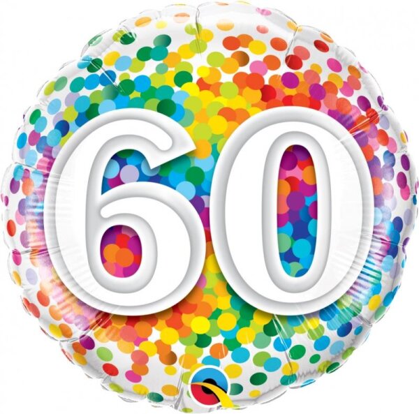 Folienballon Zahl 60 Rainbow Confetti