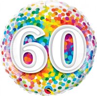 Folienballon Zahl 60 Rainbow Confetti