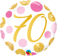 Folienballon Zahl 70 pink & gold Dots