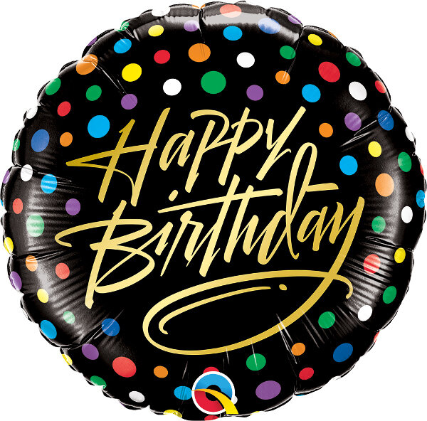 Folienballon Gold Script & Dots Happy Birthday