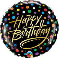 Folienballon Gold Script & Dots Happy Birthday